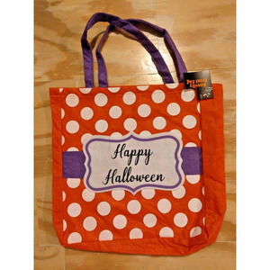 Happy Halloween Felt 12x12 White Polka Dot Orange Trick Or Treat Bag -New w/Tag